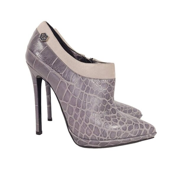 Philipp Plein GoldJunge Reptilia Croc Bootie Heel 36.5 6 Leather New Shoes FW14 - Picture 3 of 12